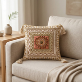 Hand Crafted Cushion Cover – Ivory | 12"x12" | Poly Cotton | Embroidered Medallion Design