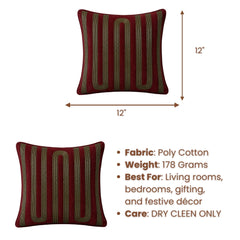 Handcrafted Cushion Cover – Maroon | 12"x12" | Modern Striped Decorative Cushion Cover