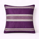 Handcrafted Purple Cushion Cover – 16"x16" | Striped Embellished Design | Premium Poly Cotton
