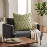 Fabric Crafted Cushion Cover – Green | 16"x16" | Poly Cotton Fabric | Elegant Embossed Wavy Pattern Design