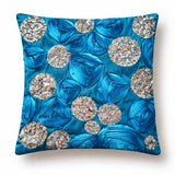 Hand Crafted Cushion Cover – Turquoise | 16"x16" | Poly Cotton | Embroidered Sequin Floral Design
