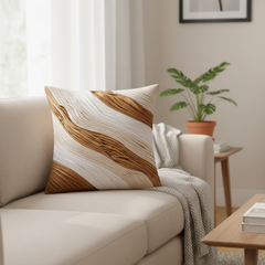 Fabric-Crafted Camel Cushion Cover – 12"x12" | Triple-Tone Pleated Waves | Premium Poly Cotton