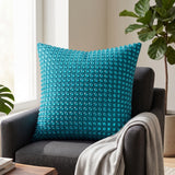 Handcrafted Turquoise Blue Beaded Cushion Cover – 16"x16" | Premium Poly Cotton | Elegant Handcrafted Design