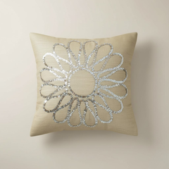 Handcrafted Beige Floral Cushion Cover – 12"x12", Premium Poly Cotton