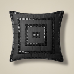 Hand-Crafted Black Cushion Cover – 16"x16", Black Embellished Square Design | Premium Poly Cotton