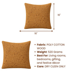 Handcrafted Cushion Cover – Beige | 16"x16" | Poly Cotton Wood Fabric | Premium Beaded Texture Design
