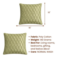 Fabric Crafted Cushion Cover – Green | 16"x16" | Poly Cotton Fabric | Elegant Embossed Wavy Pattern Design