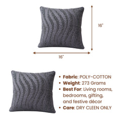 Black Textured Decorative Cushion Cover | 16"x16" Modern Wave Pattern Cushion Cover