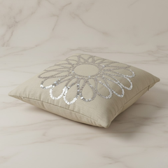 Handcrafted Beige Floral Cushion Cover – 12"x12", Premium Poly Cotton