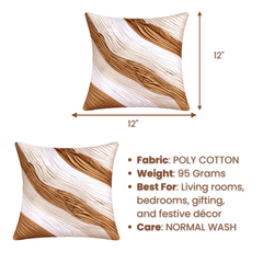 Fabric-Crafted Camel Cushion Cover – 12"x12" | Triple-Tone Pleated Waves | Premium Poly Cotton