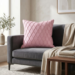 Fabric Crafted Cushion Cover – Pink | 16"x16" | Poly Cotton Fabric | Elegant Embossed Wavy Pattern Design