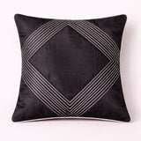 Fabric Crafted Cushion Cover – Black | 16"x16" | Poly Cotton | Elegant Stitched Geometric Design