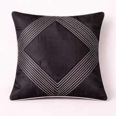 Fabric Crafted Cushion Cover – Black | 16"x16" | Poly Cotton | Elegant Stitched Geometric Design