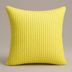 Fabric Crafted Cushion Cover – Yellow | 16"x16" | Poly Cotton Foam Fabric | Elegant Ribbed Texture Design