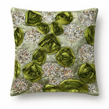 Hand Crafted Cushion Cover – Green | 16"x16" | Poly Cotton | Embroidered Sequin Floral Design