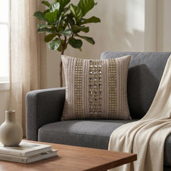 Handcrafted Cushion Cover – Cream | 12"x12" | Premium Stone Work Decorative Cushion Cover