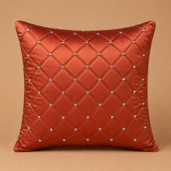Coral Diamond Quilted Decorative Cushion Cover | 12"x12" Elegant Embellished Cushion Cover