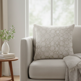 Machine-Crafted Light Beige Cushion Cover – 16"x16" | Circular Embroidered Design | Premium Poly Channel Fabric