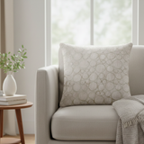 Machine-Crafted Light Beige Cushion Cover – 16"x16" | Circular Embroidered Design | Premium Poly Channel Fabric