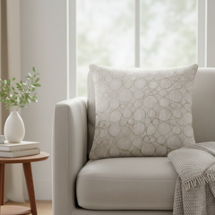 Machine-Crafted Light Beige Cushion Cover – 16"x16" | Circular Embroidered Design | Premium Poly Channel Fabric