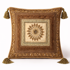 Hand Crafted Cushion Cover – Bronze | 12"x12" | Poly Cotton | Embroidered Medallion Design