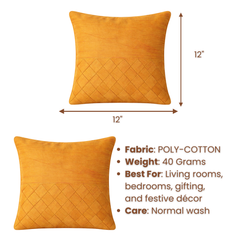 Fabric-Crafted Gold Yellow Cushion Cover – 12"x12" | Diamond Quilted Texture | Premium Poly Cotton
