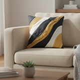 Fabric-Crafted Black Cushion Cover – 12"x12" | Poly Cotton | Triple-Tone Pleated Waves | Premium Modern Décor