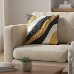 Fabric-Crafted Black Cushion Cover – 12"x12" | Poly Cotton | Triple-Tone Pleated Waves | Premium Modern Décor