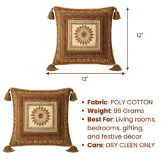Hand Crafted Cushion Cover – Bronze | 12"x12" | Poly Cotton | Embroidered Medallion Design