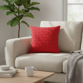 Fabric-Crafted Red Cushion Cover – 16"x16", Interlock Design in Premium Poly Cotton