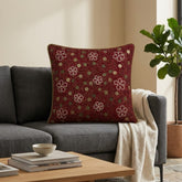 Red Embroidered Decorative Cushion Cover | 16"x16" Luxury Designer Cushion Cover