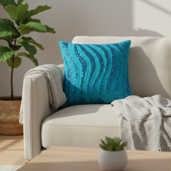 Handcrafted Turquoise Cushion Cover – 16"x16" | Premium Poly Cotton