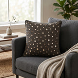 Handcrafted Brown Cushion Cover – 12"x12" | Mirror Dot Embroidery | Premium Poly Cotton | Elegant Decorative Accent