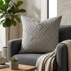 Handcrafted Cushion Cover- – Grey | 16"x16" | Geometric Textured Design