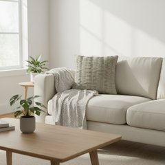 Fabric-Crafted Khaki Cushion Cover – 16"x16", Layered Pleated Texture in Premium Poly Cotton