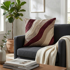 Fabric Crafted Cushion Cover – Bronze | 16"x16" | Poly Cotton Fabric | Elegant Wavy Textured Design