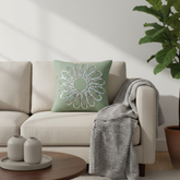 Handcrafted Light Green Floral Cushion Cover – 12"x12", Premium Poly Cotton