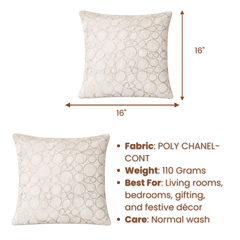 Machine-Crafted Light Beige Cushion Cover – 16"x16" | Circular Embroidered Design | Premium Poly Channel Fabric