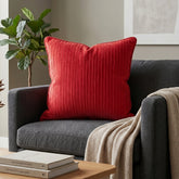 Fabric Crafted Cushion Cover – Bright Maroon | 16"x16" | Poly Cotton Foam Fabric | Elegant Ribbed Texture Design