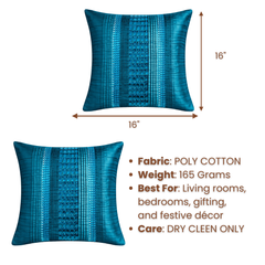 Hand Crafted Cushion Cover – Turquoise | 16"x16" | Poly Cotton | Textured Panel Design
