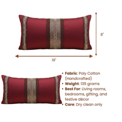 Handcrafted Maroon Bolster Cover – 19"x8" | Premium Poly Cotton