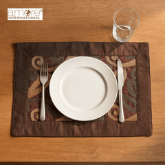 Set of - 4/2, Fabric Crafted Placemat – Brown, 13"x19"