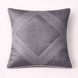 Fabric Crafted Cushion Cover – Grey | 16"x16" | Poly Cotton | Elegant Stitched Geometric Design
