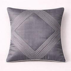 Fabric Crafted Cushion Cover – Grey | 16"x16" | Poly Cotton | Elegant Stitched Geometric Design