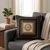 Handcrafted Cushion Cover – Black | 12"x12" | Traditional Embroidered Tassel Decorative Cushion Cover