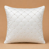 White Diamond Quilted Decorative Cushion Cover | 12"x12" Elegant Embellished Cushion Cover