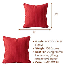 Fabric Crafted Cushion Cover – Bright Maroon | 16"x16" | Poly Cotton Foam Fabric | Elegant Ribbed Texture Design