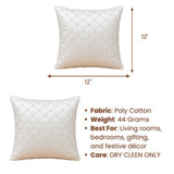 White Diamond Quilted Decorative Cushion Cover | 12"x12" Elegant Embellished Cushion Cover