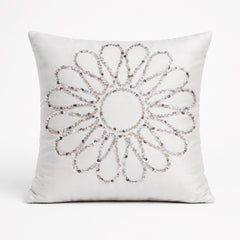 Hand Crafted Cushion Cover – White | 16"x16" | Poly Cotton Fabric | Floral Design