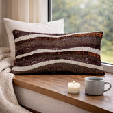 Hand Crafted Bolster Cover – Brown | 21"x12" | Poly Cotton Fabric | Embellished Sequin Stripe Design